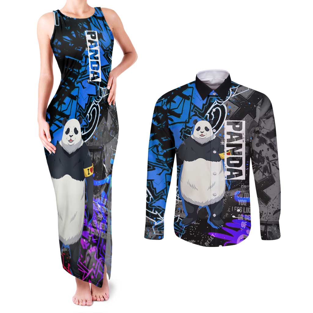 Panda Jujutsu Kaisen Couples Matching Tank Maxi Dress and Long Sleeve Button Shirt Urban Graffiti Street Art Style