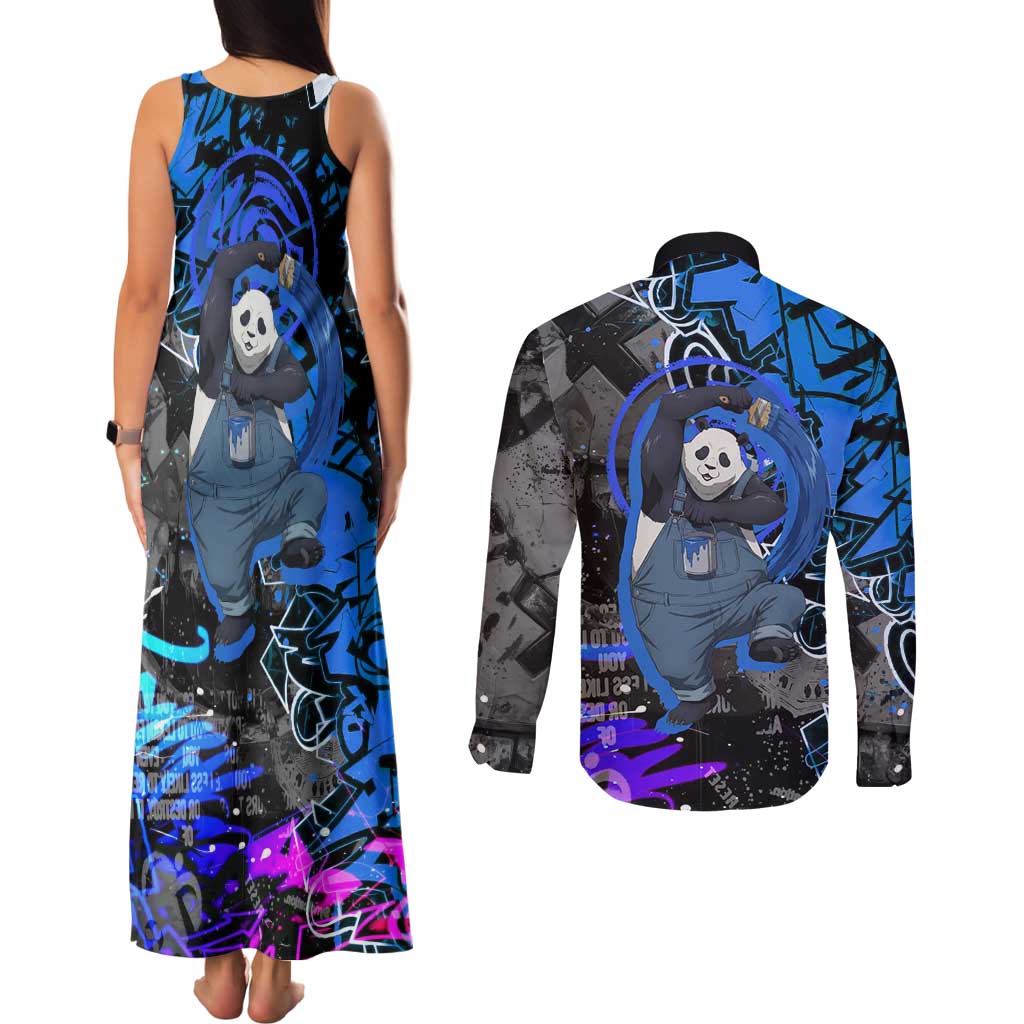 Panda Jujutsu Kaisen Couples Matching Tank Maxi Dress and Long Sleeve Button Shirt Urban Graffiti Street Art Style
