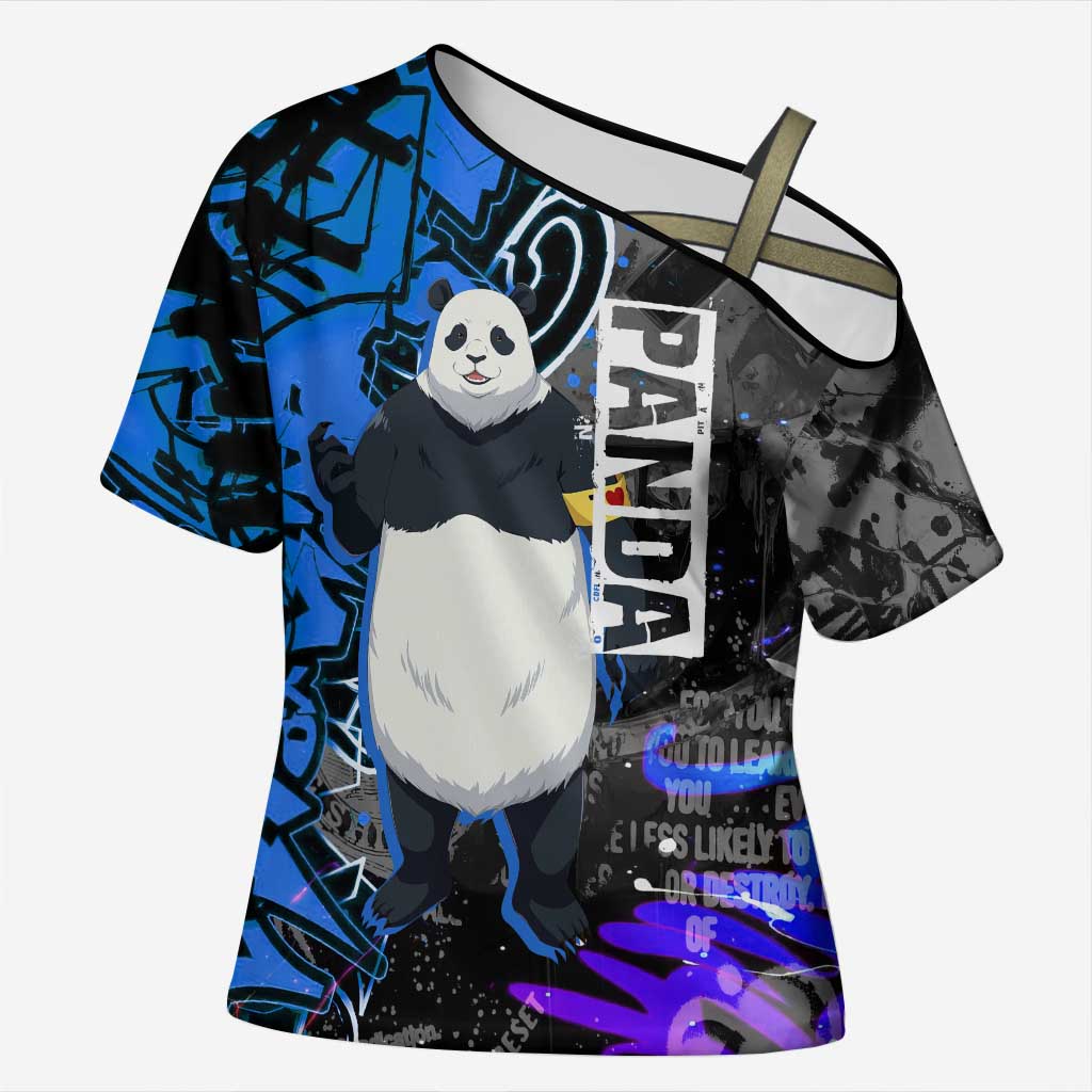 Panda Jujutsu Kaisen Cross Shoulder Shirt Urban Graffiti Street Art Style