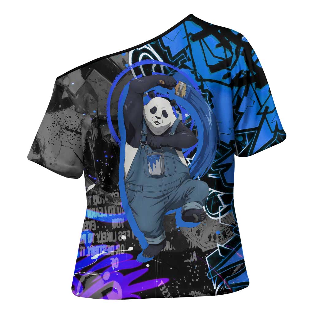 Panda Jujutsu Kaisen Cross Shoulder Shirt Urban Graffiti Street Art Style
