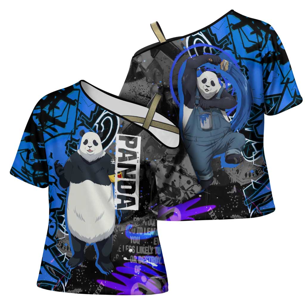Panda Jujutsu Kaisen Cross Shoulder Shirt Urban Graffiti Street Art Style