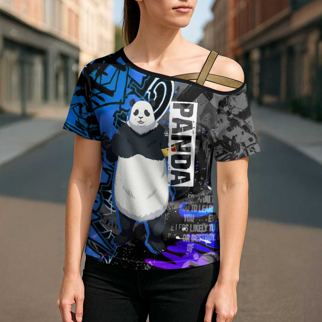 Panda Jujutsu Kaisen Cross Shoulder Shirt Urban Graffiti Street Art Style