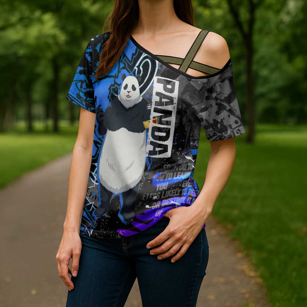 Panda Jujutsu Kaisen Cross Shoulder Shirt Urban Graffiti Street Art Style