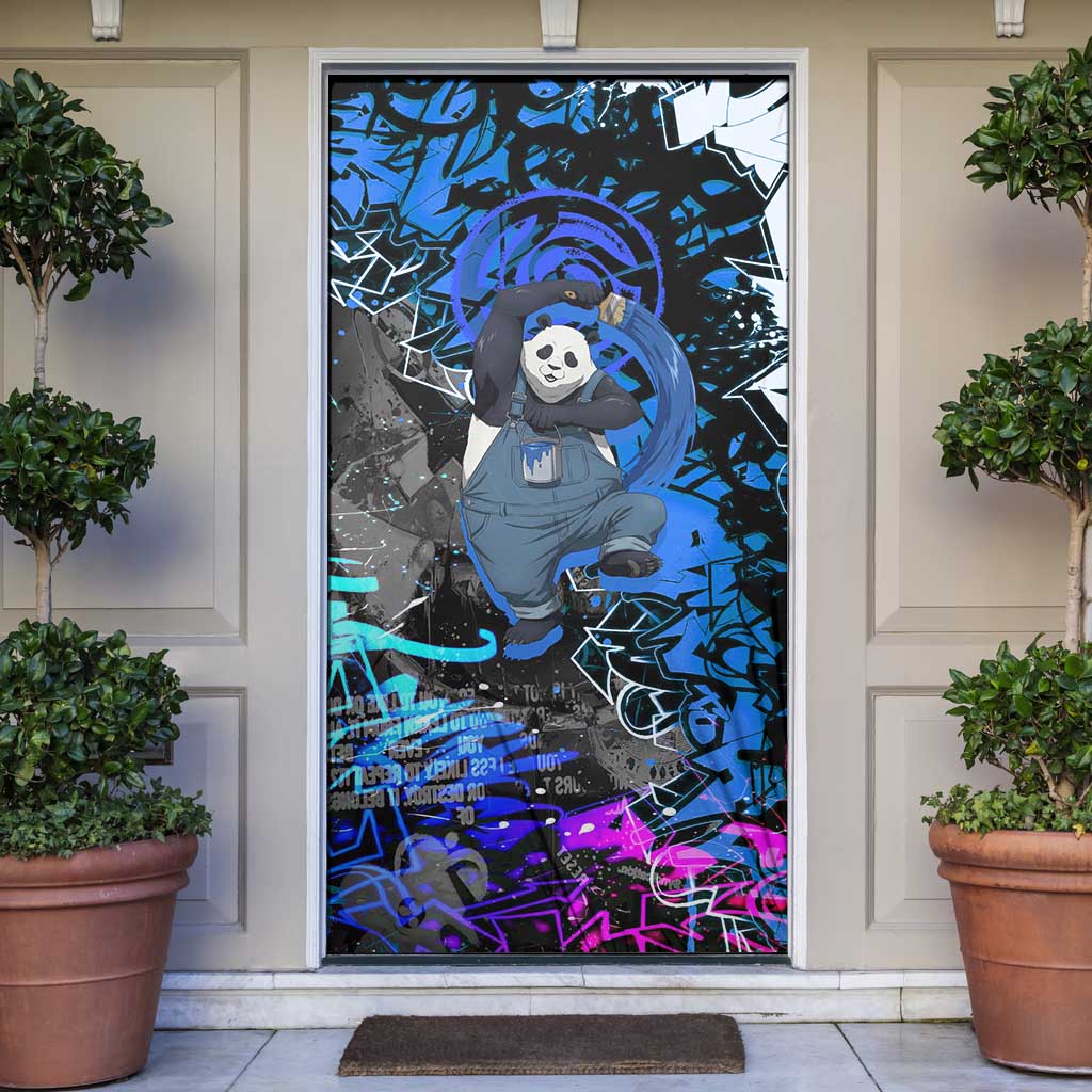 Panda Jujutsu Kaisen Door Cover Urban Graffiti Street Art Style