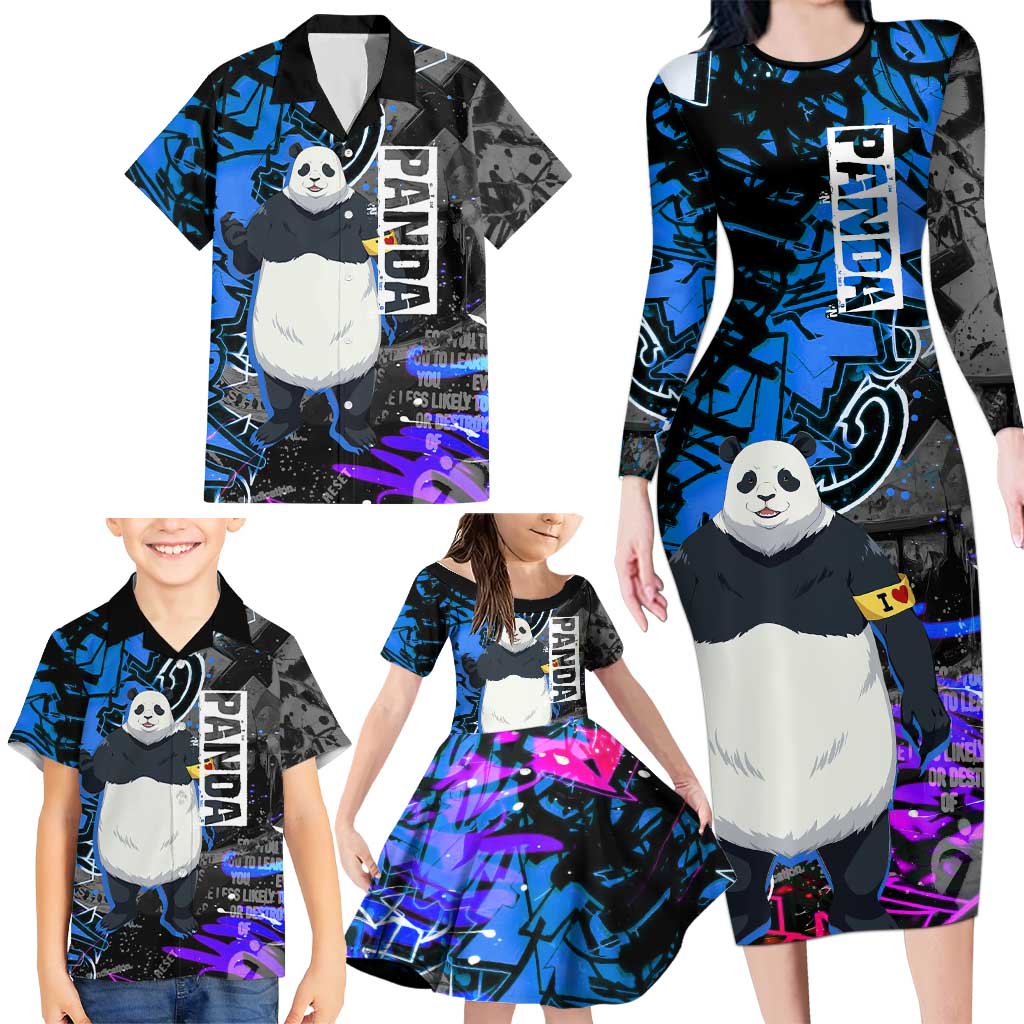 Panda Jujutsu Kaisen Family Matching Long Sleeve Bodycon Dress and Hawaiian Shirt Urban Graffiti Street Art Style