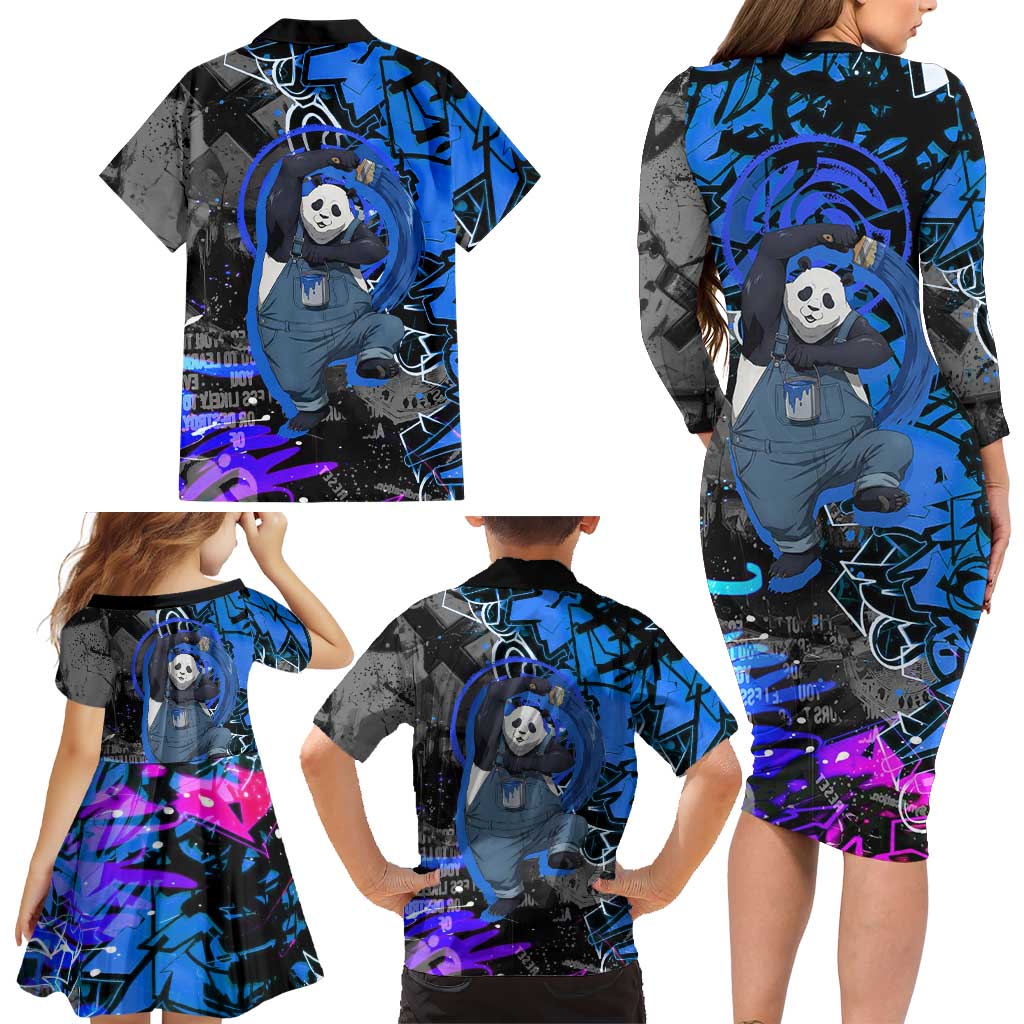 Panda Jujutsu Kaisen Family Matching Long Sleeve Bodycon Dress and Hawaiian Shirt Urban Graffiti Street Art Style