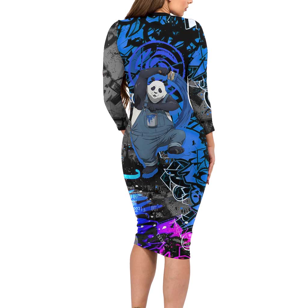 Panda Jujutsu Kaisen Family Matching Long Sleeve Bodycon Dress and Hawaiian Shirt Urban Graffiti Street Art Style