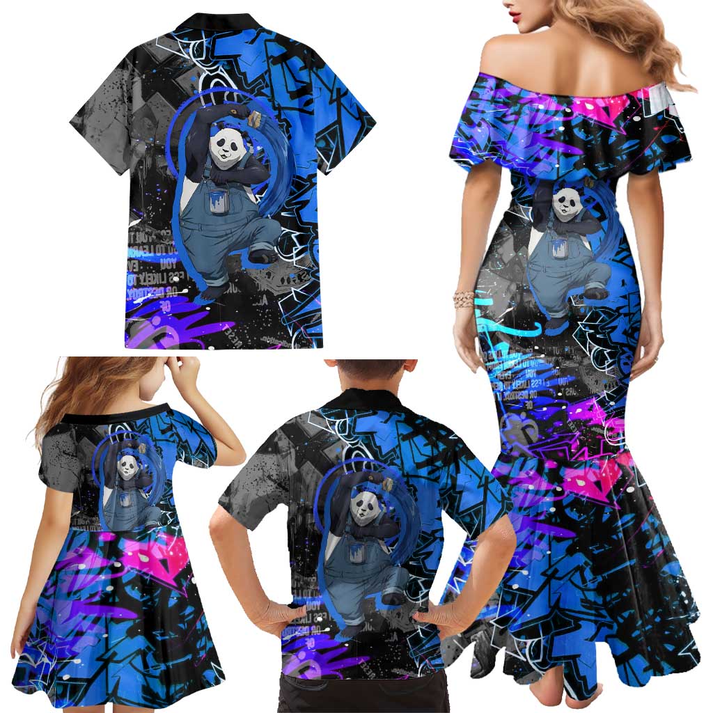 Panda Jujutsu Kaisen Family Matching Mermaid Dress and Hawaiian Shirt Urban Graffiti Street Art Style