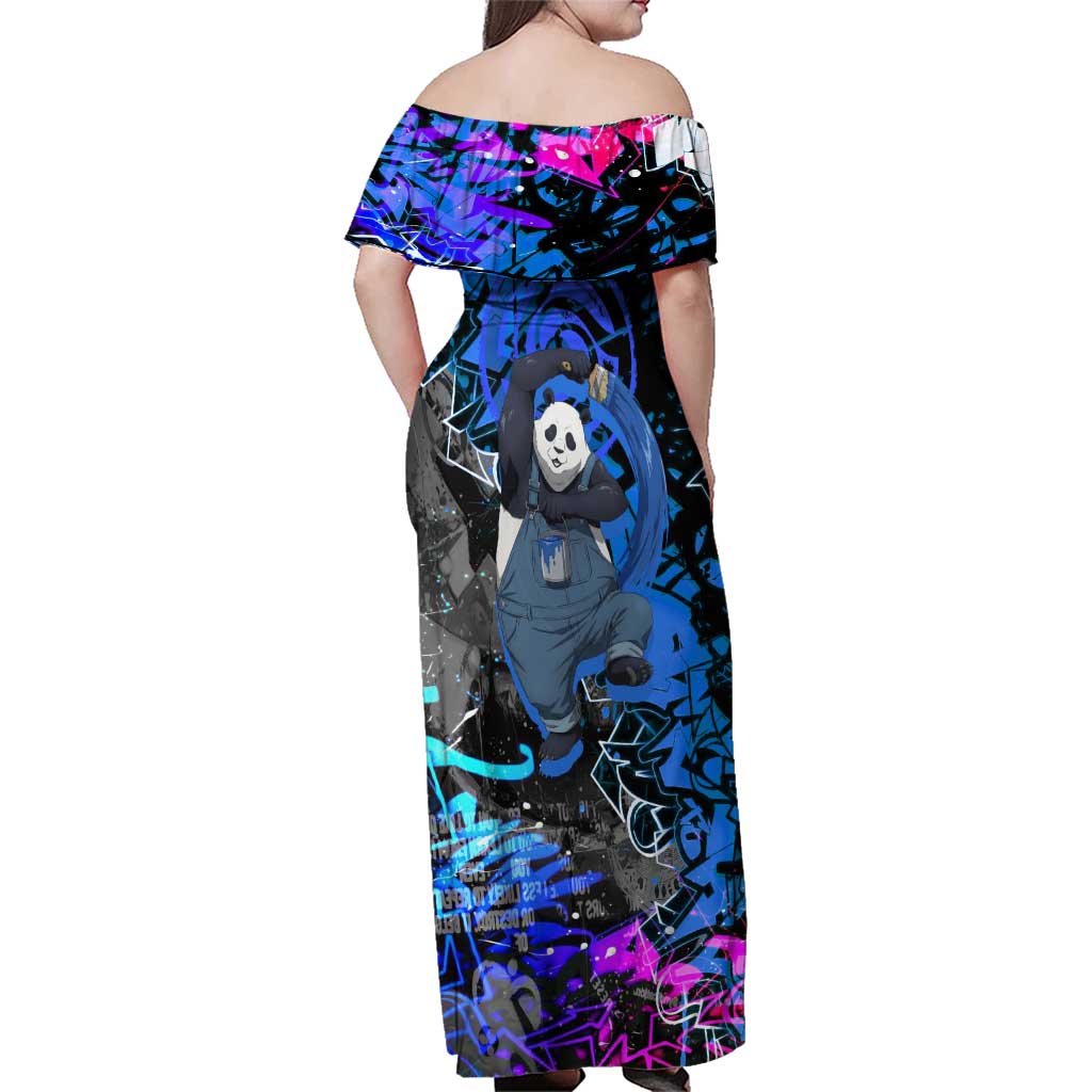 Panda Jujutsu Kaisen Family Matching Off Shoulder Maxi Dress and Hawaiian Shirt Urban Graffiti Street Art Style