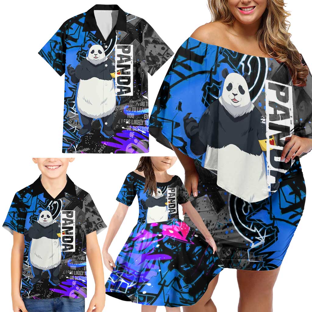 Panda Jujutsu Kaisen Family Matching Off Shoulder Short Dress and Hawaiian Shirt Urban Graffiti Street Art Style