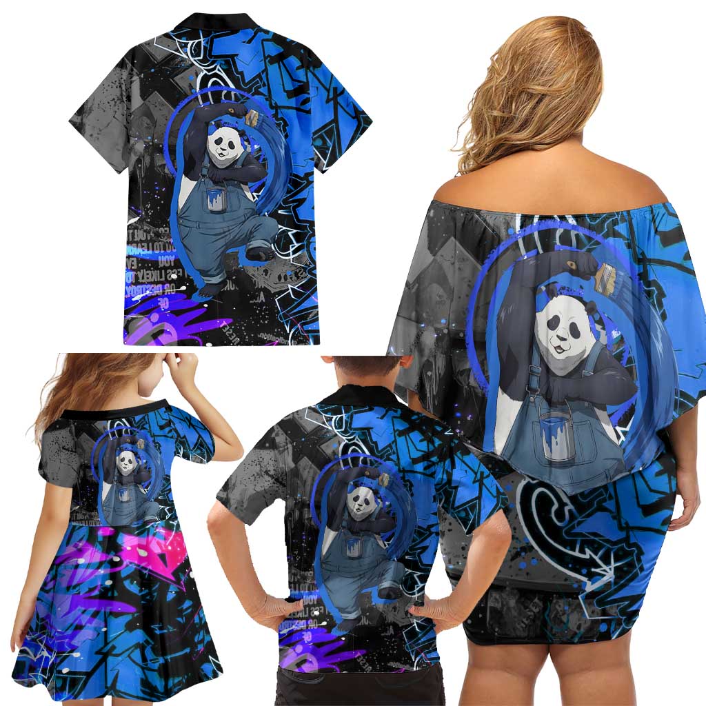 Panda Jujutsu Kaisen Family Matching Off Shoulder Short Dress and Hawaiian Shirt Urban Graffiti Street Art Style