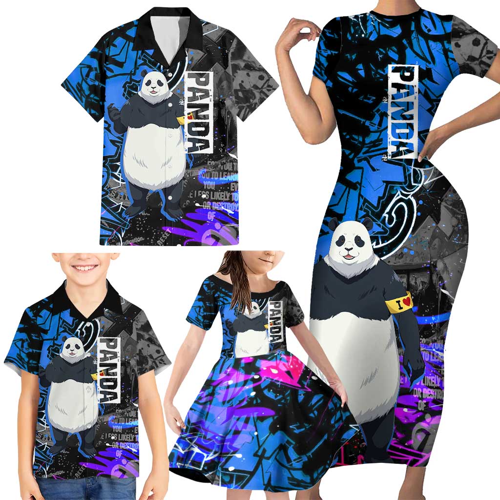 Panda Jujutsu Kaisen Family Matching Short Sleeve Bodycon Dress and Hawaiian Shirt Urban Graffiti Street Art Style