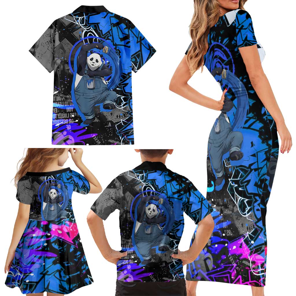 Panda Jujutsu Kaisen Family Matching Short Sleeve Bodycon Dress and Hawaiian Shirt Urban Graffiti Street Art Style