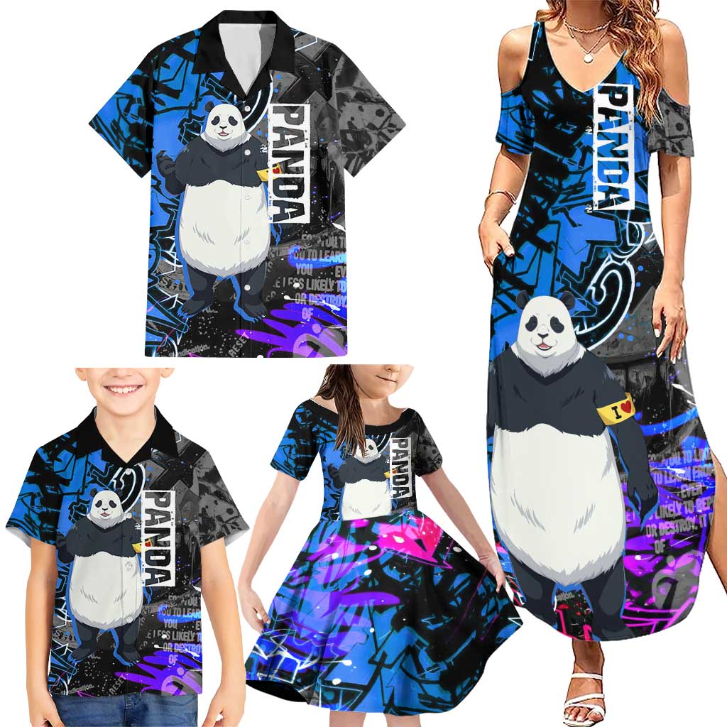 Panda Jujutsu Kaisen Family Matching Summer Maxi Dress and Hawaiian Shirt Urban Graffiti Street Art Style