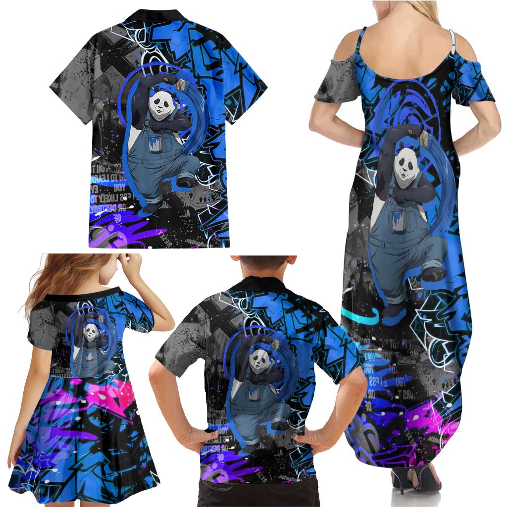 Panda Jujutsu Kaisen Family Matching Summer Maxi Dress and Hawaiian Shirt Urban Graffiti Street Art Style
