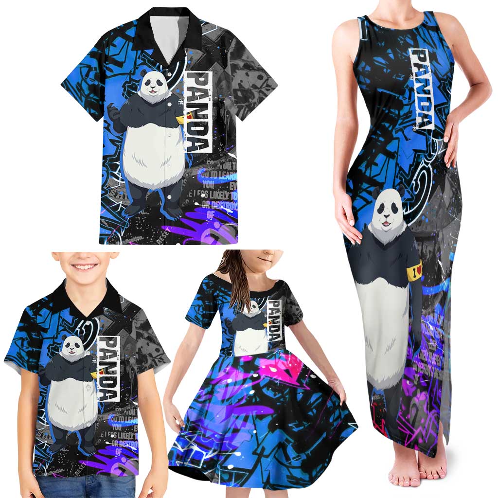 Panda Jujutsu Kaisen Family Matching Tank Maxi Dress and Hawaiian Shirt Urban Graffiti Street Art Style