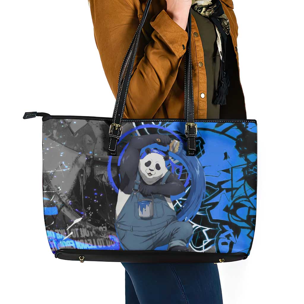 Panda Jujutsu Kaisen Leather Tote Bag Urban Graffiti Street Art Style