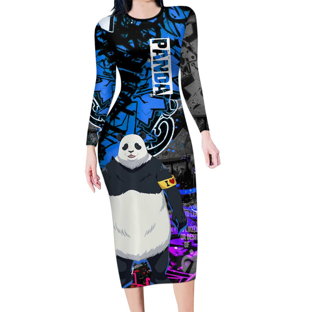 Panda Jujutsu Kaisen Long Sleeve Bodycon Dress Urban Graffiti Street Art Style