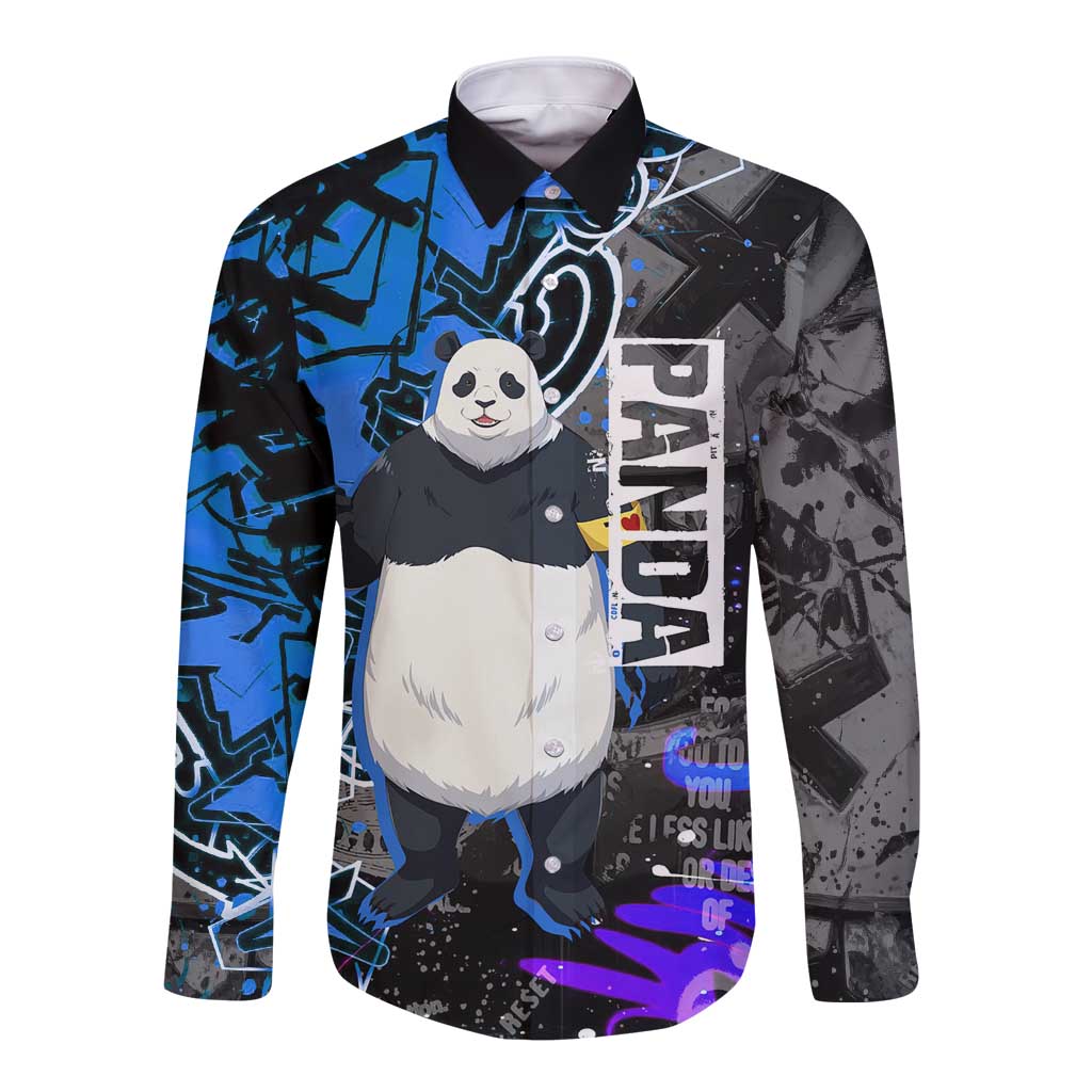 Panda Jujutsu Kaisen Long Sleeve Button Shirt Urban Graffiti Street Art Style