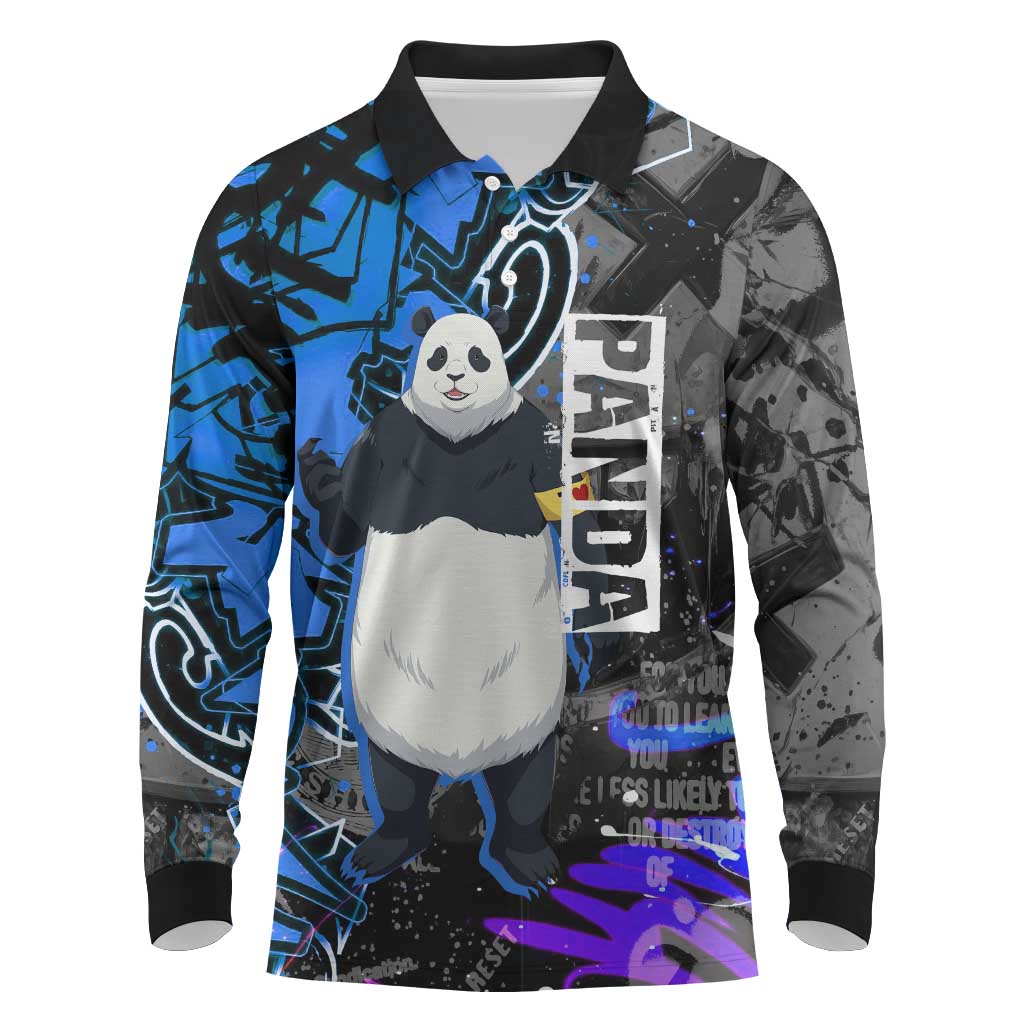 Panda Jujutsu Kaisen Long Sleeve Polo Shirt Urban Graffiti Street Art Style