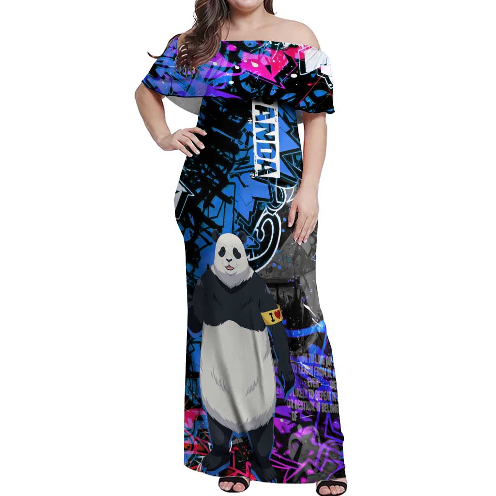 Panda Jujutsu Kaisen Off Shoulder Maxi Dress Urban Graffiti Street Art Style