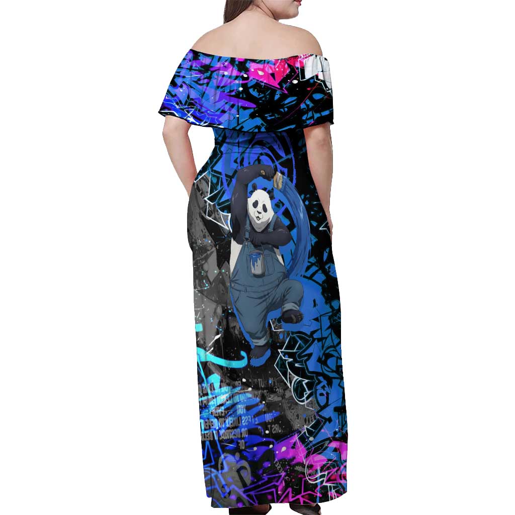 Panda Jujutsu Kaisen Off Shoulder Maxi Dress Urban Graffiti Street Art Style