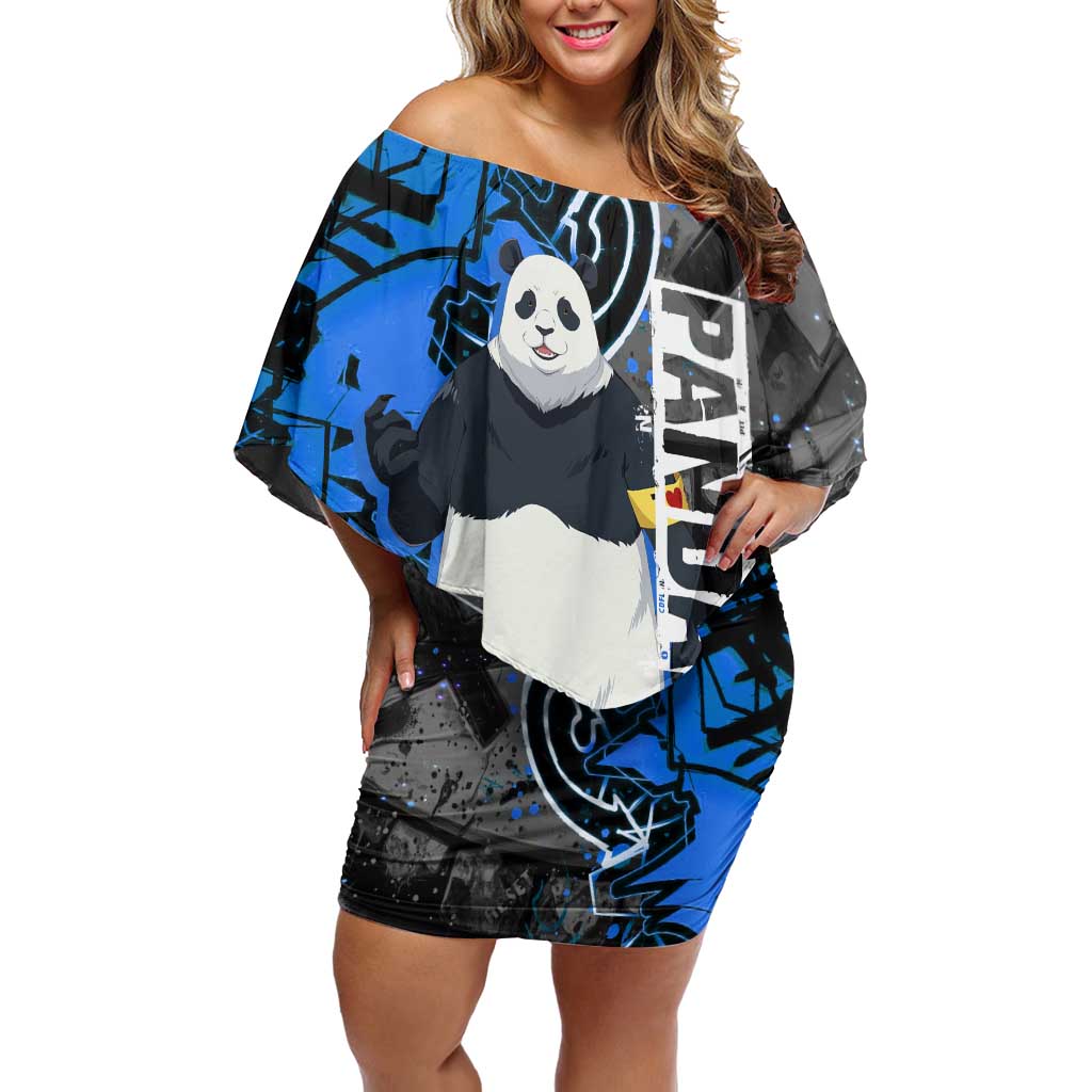 Panda Jujutsu Kaisen Off Shoulder Short Dress Urban Graffiti Street Art Style