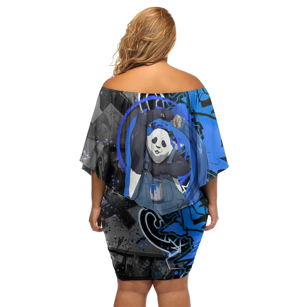 Panda Jujutsu Kaisen Off Shoulder Short Dress Urban Graffiti Street Art Style