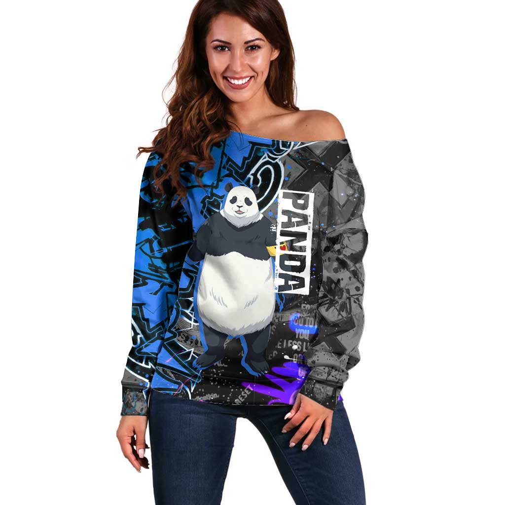 Panda Jujutsu Kaisen Off Shoulder Sweater Urban Graffiti Street Art Style