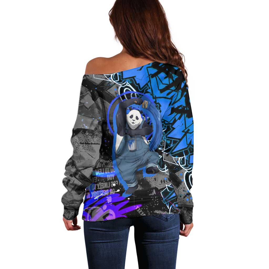 Panda Jujutsu Kaisen Off Shoulder Sweater Urban Graffiti Street Art Style