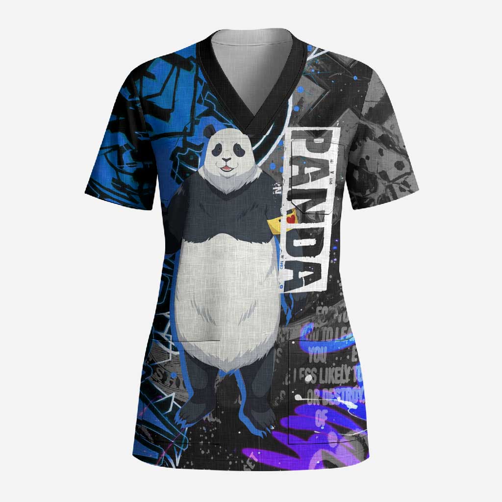 Panda Jujutsu Kaisen Scrub Top Urban Graffiti Street Art Style