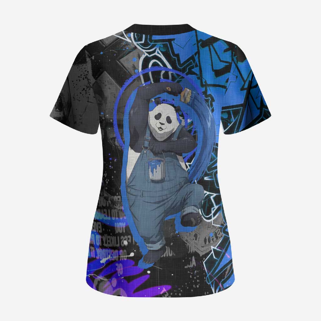 Panda Jujutsu Kaisen Scrub Top Urban Graffiti Street Art Style