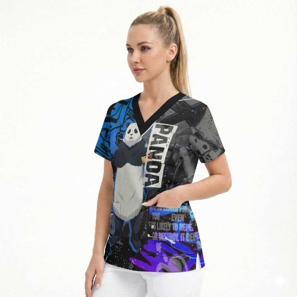 Panda Jujutsu Kaisen Scrub Top Urban Graffiti Street Art Style