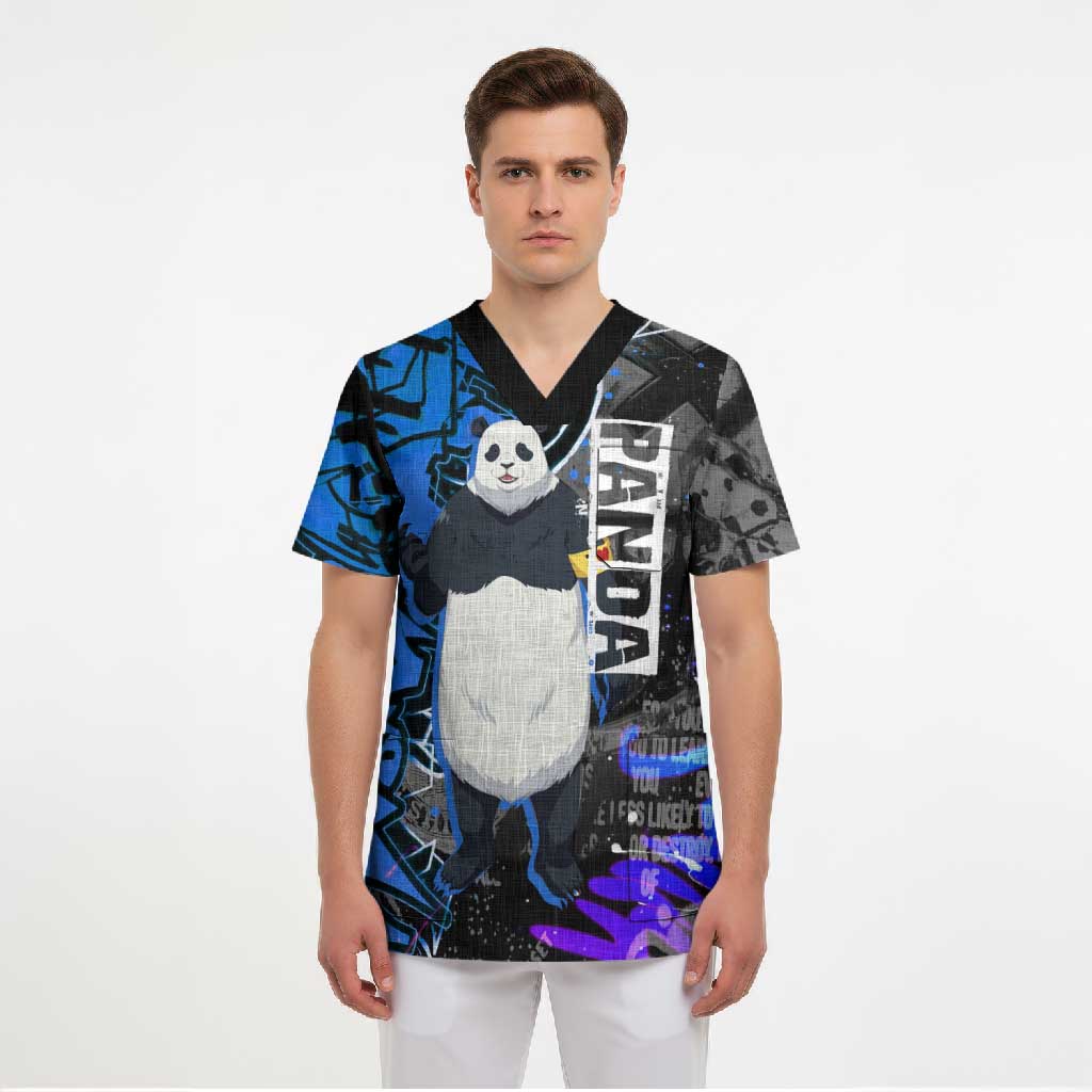 Panda Jujutsu Kaisen Scrub Top Urban Graffiti Street Art Style