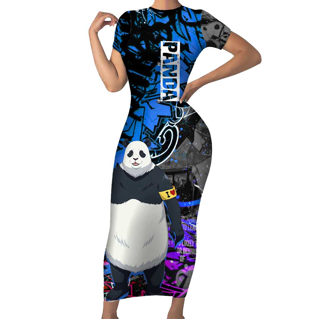 Panda Jujutsu Kaisen Short Sleeve Bodycon Dress Urban Graffiti Street Art Style