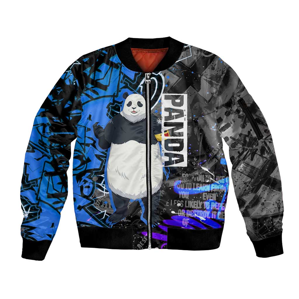 Panda Jujutsu Kaisen Sleeve Zip Bomber Jacket Urban Graffiti Street Art Style
