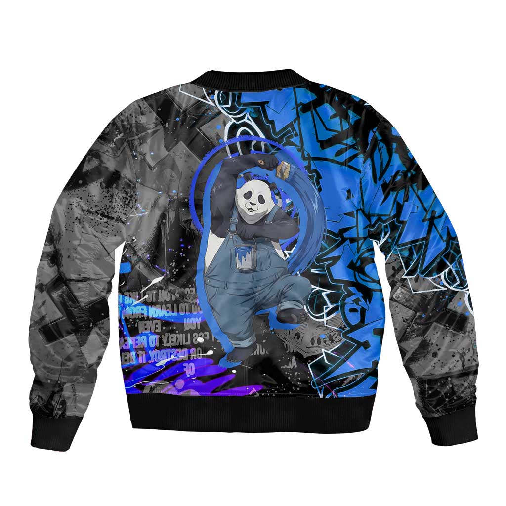 Panda Jujutsu Kaisen Sleeve Zip Bomber Jacket Urban Graffiti Street Art Style