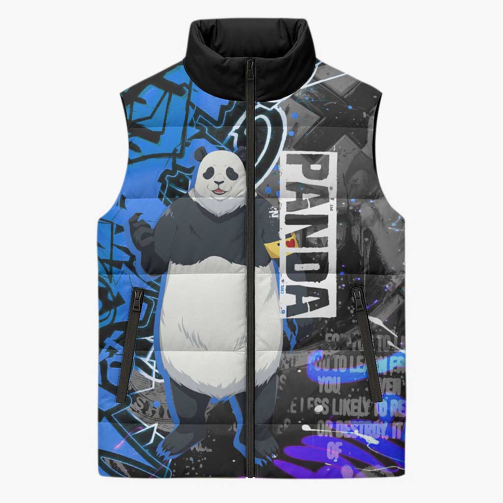 Panda Jujutsu Kaisen Sleeveless Puffer Jacket Urban Graffiti Street Art Style