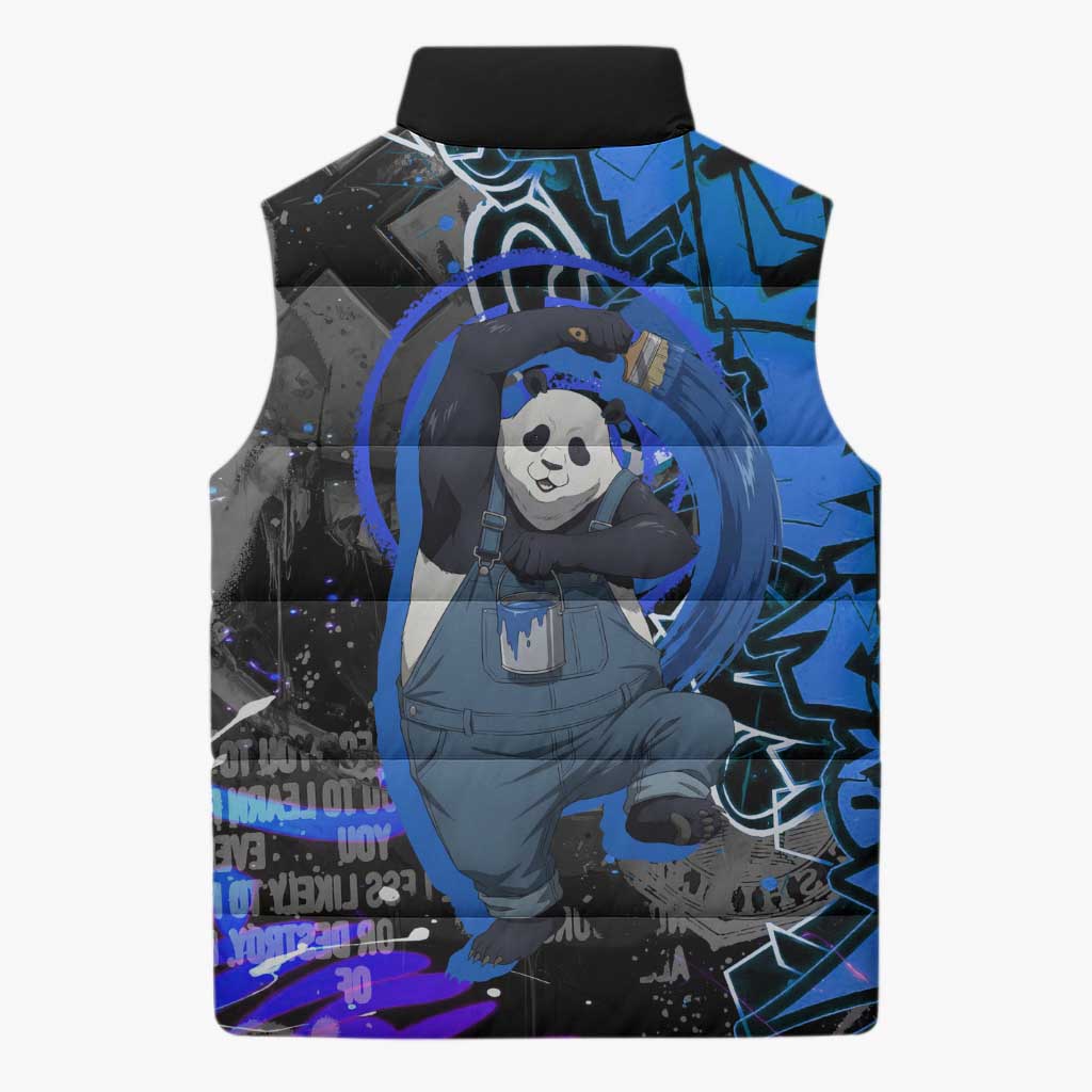 Panda Jujutsu Kaisen Sleeveless Puffer Jacket Urban Graffiti Street Art Style