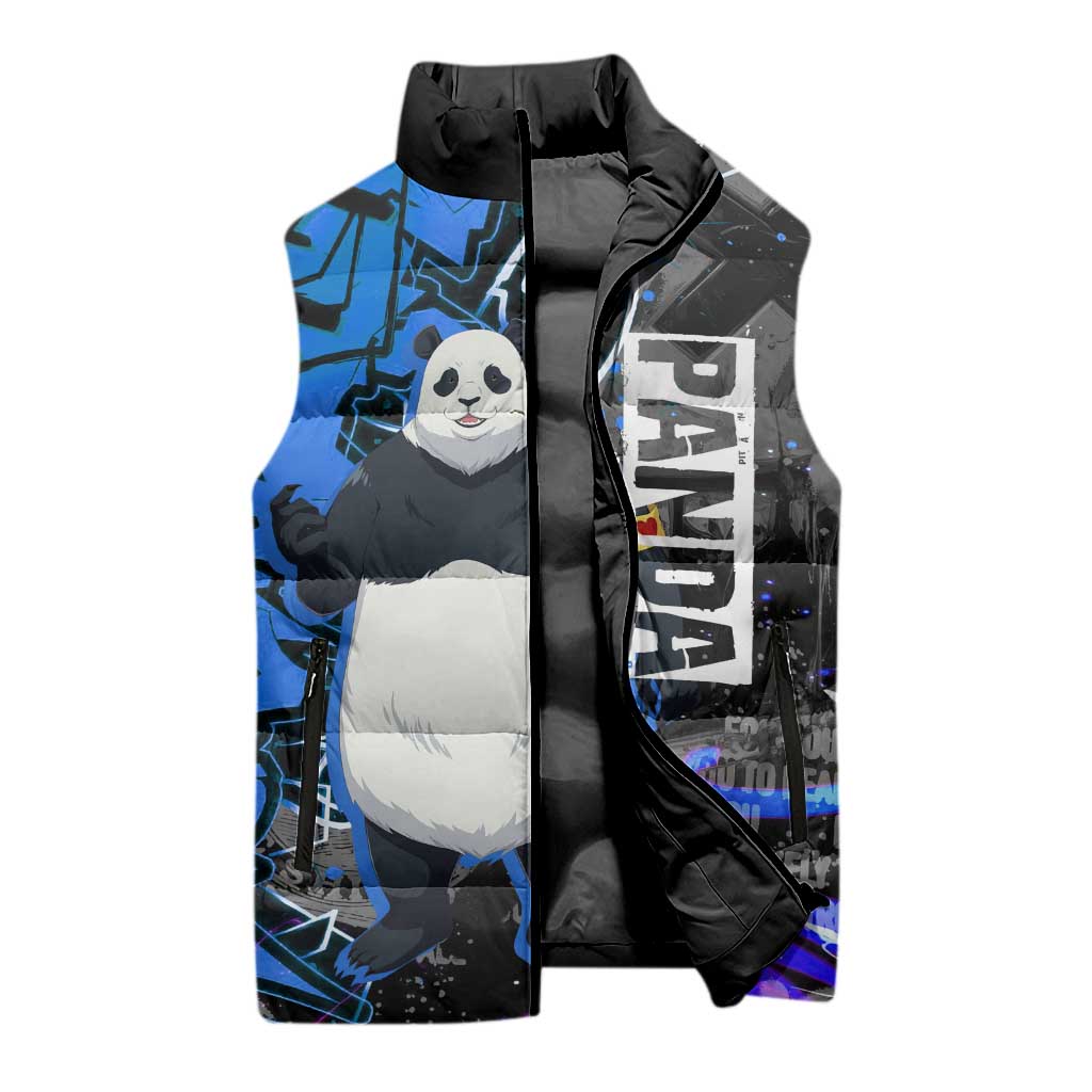 Panda Jujutsu Kaisen Sleeveless Puffer Jacket Urban Graffiti Street Art Style