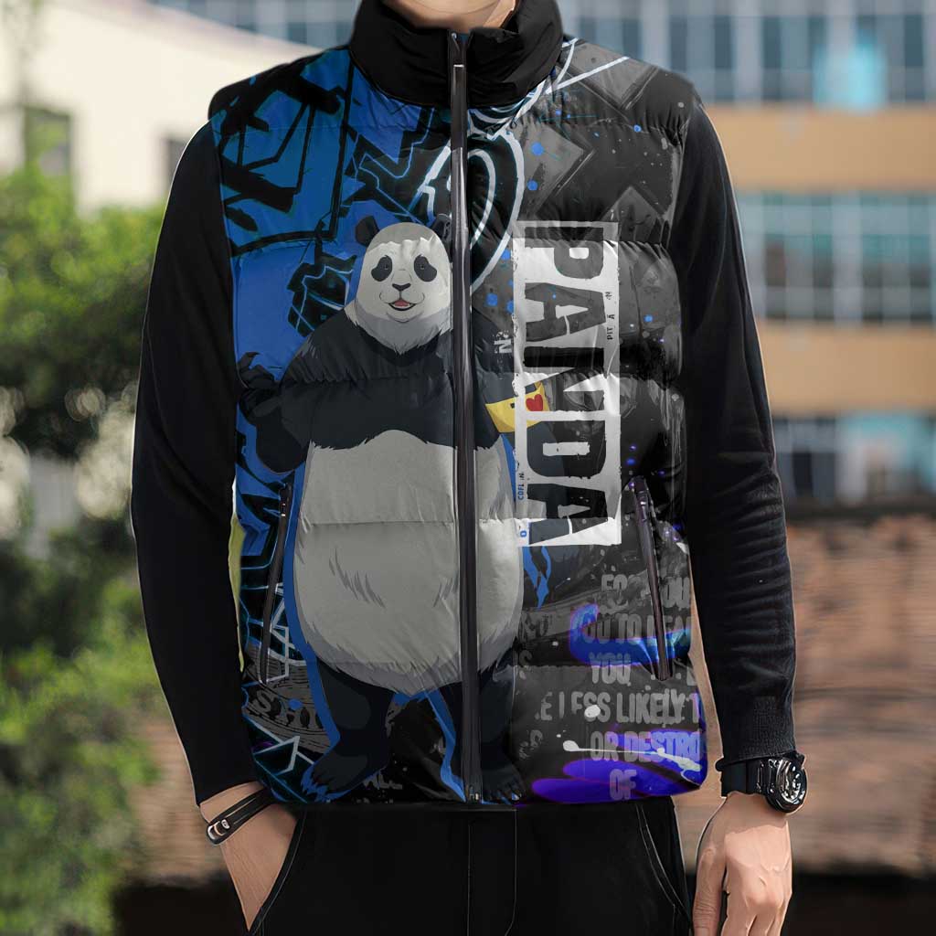 Panda Jujutsu Kaisen Sleeveless Puffer Jacket Urban Graffiti Street Art Style