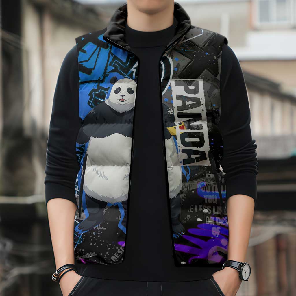 Panda Jujutsu Kaisen Sleeveless Puffer Jacket Urban Graffiti Street Art Style