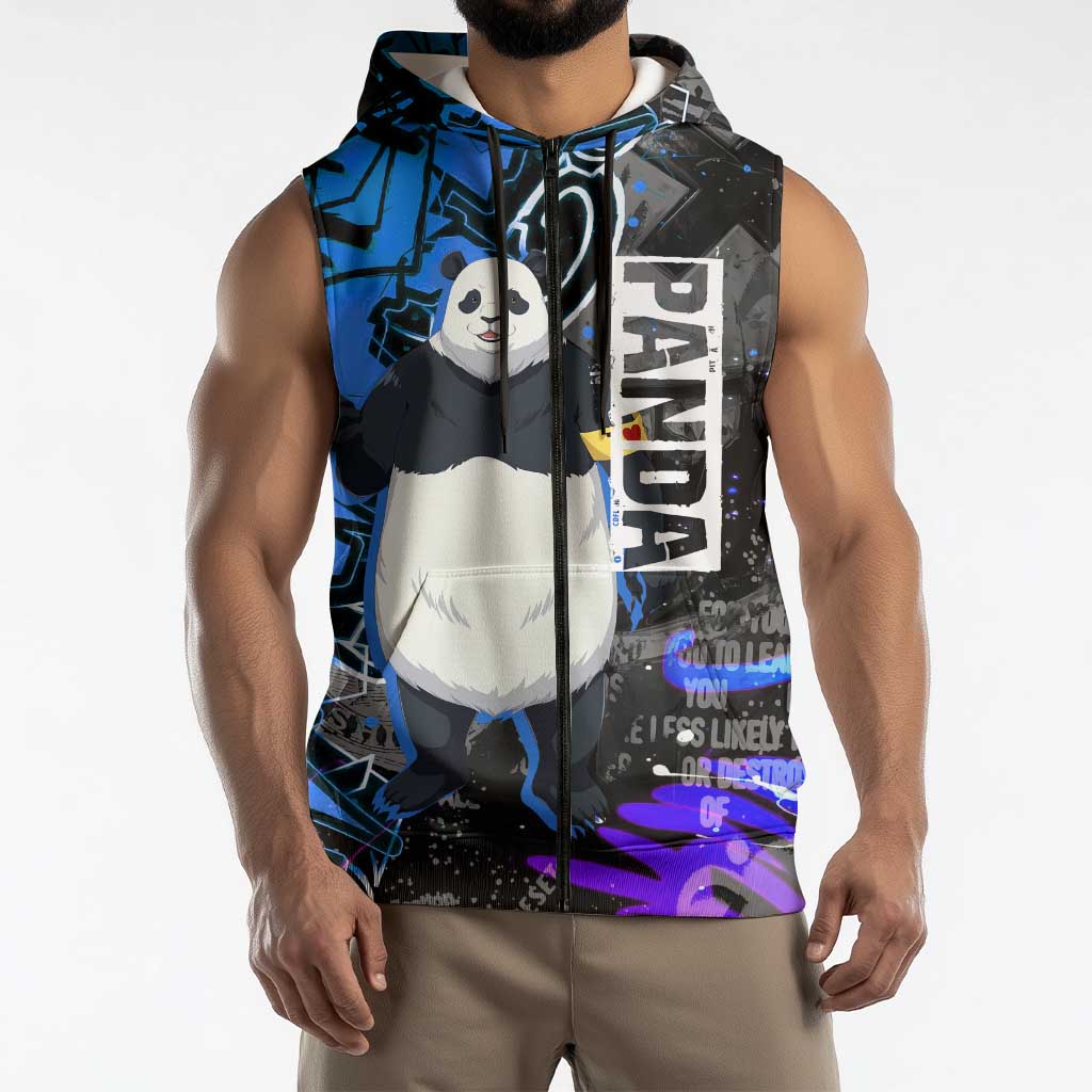 Panda Jujutsu Kaisen Sleeveless Zip Hoodie Urban Graffiti Street Art Style