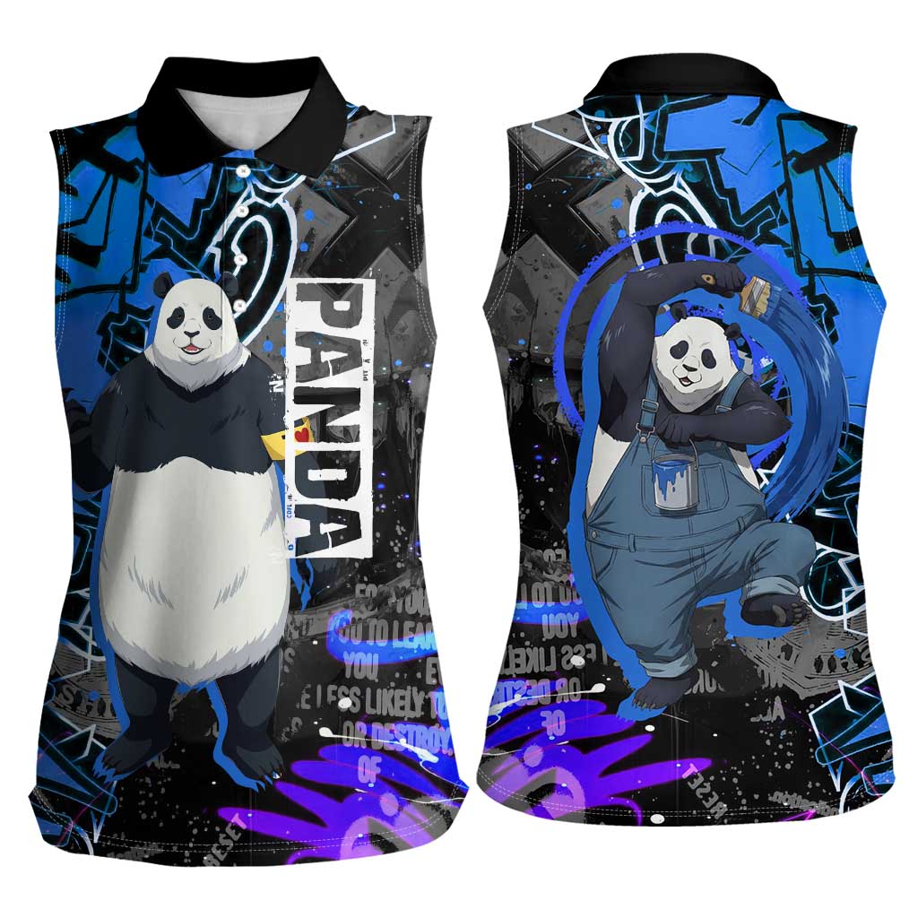 Panda Jujutsu Kaisen Women Sleeveless Polo Shirt Urban Graffiti Street Art Style