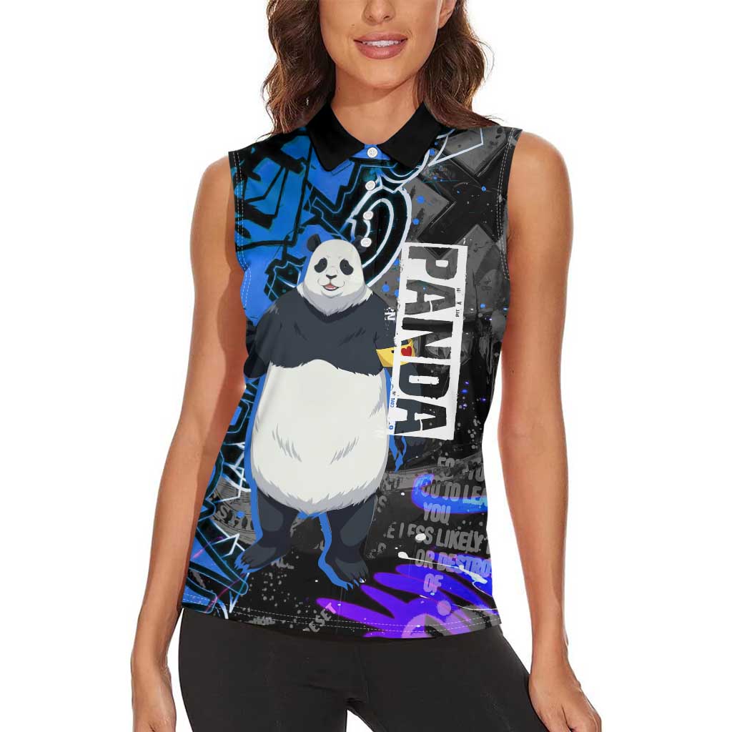 Panda Jujutsu Kaisen Women Sleeveless Polo Shirt Urban Graffiti Street Art Style