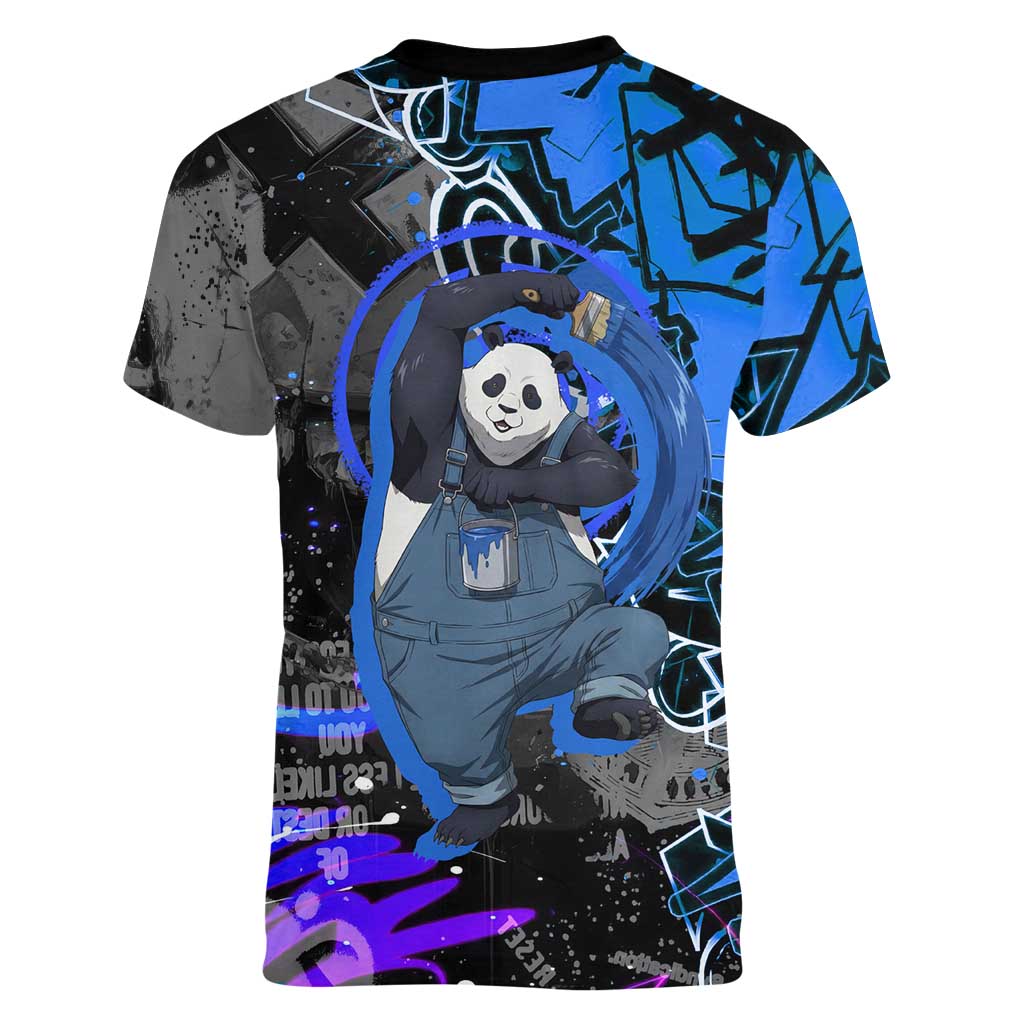Panda Jujutsu Kaisen Women V-Neck T-Shirt Urban Graffiti Street Art Style