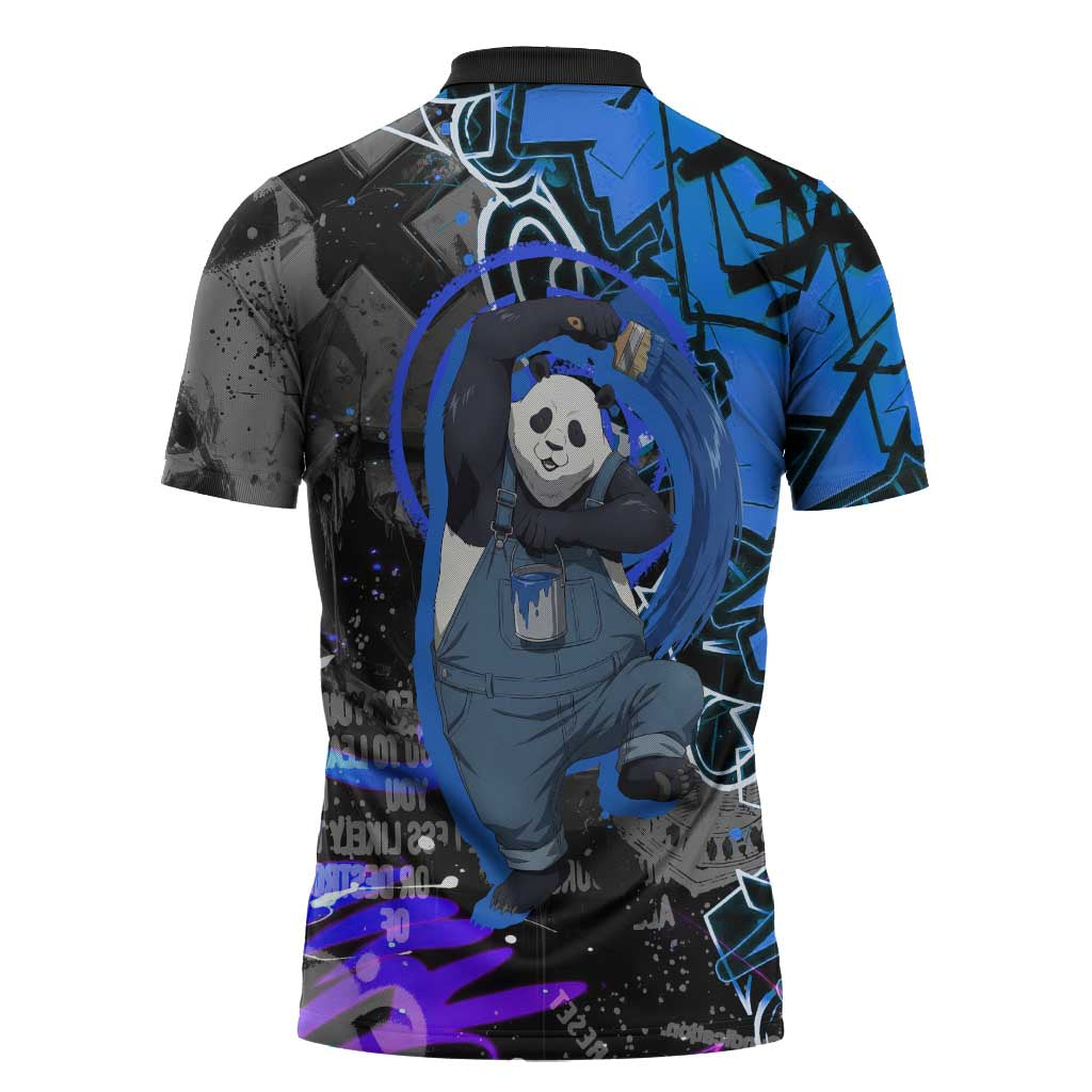 Panda Jujutsu Kaisen Zipper Polo Shirt Urban Graffiti Street Art Style
