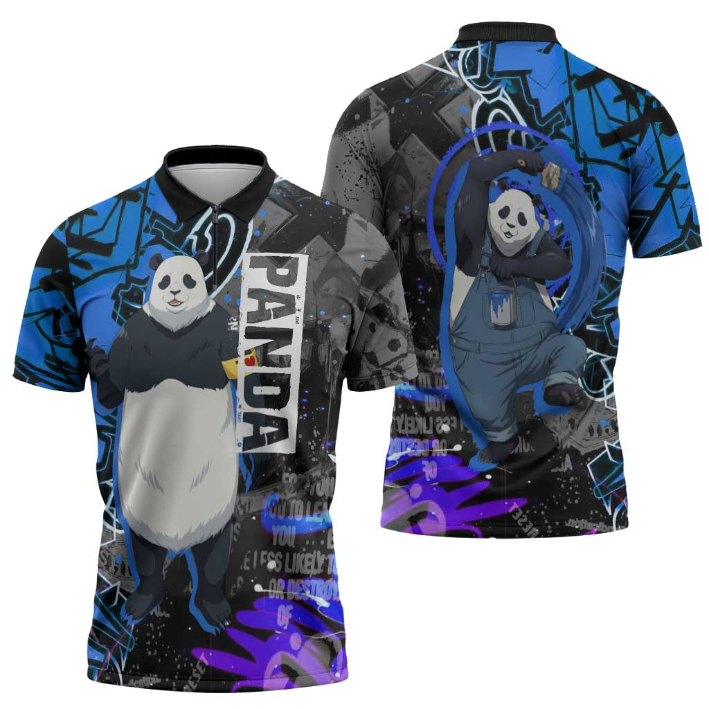 Panda Jujutsu Kaisen Zipper Polo Shirt Urban Graffiti Street Art Style