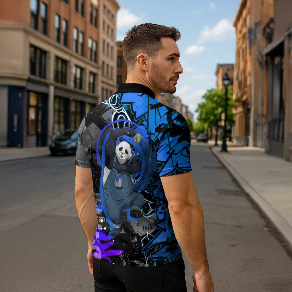 Panda Jujutsu Kaisen Zipper Polo Shirt Urban Graffiti Street Art Style