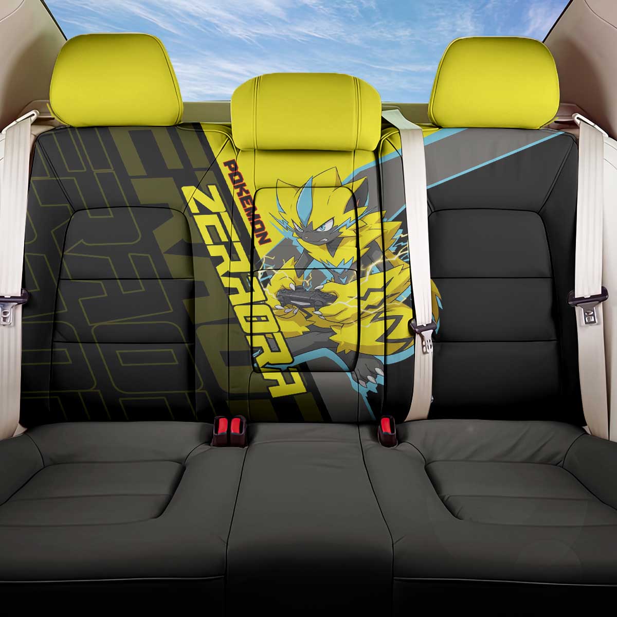 Zeraora Poké Back Car Seat Cover Electric Neon Anime Style